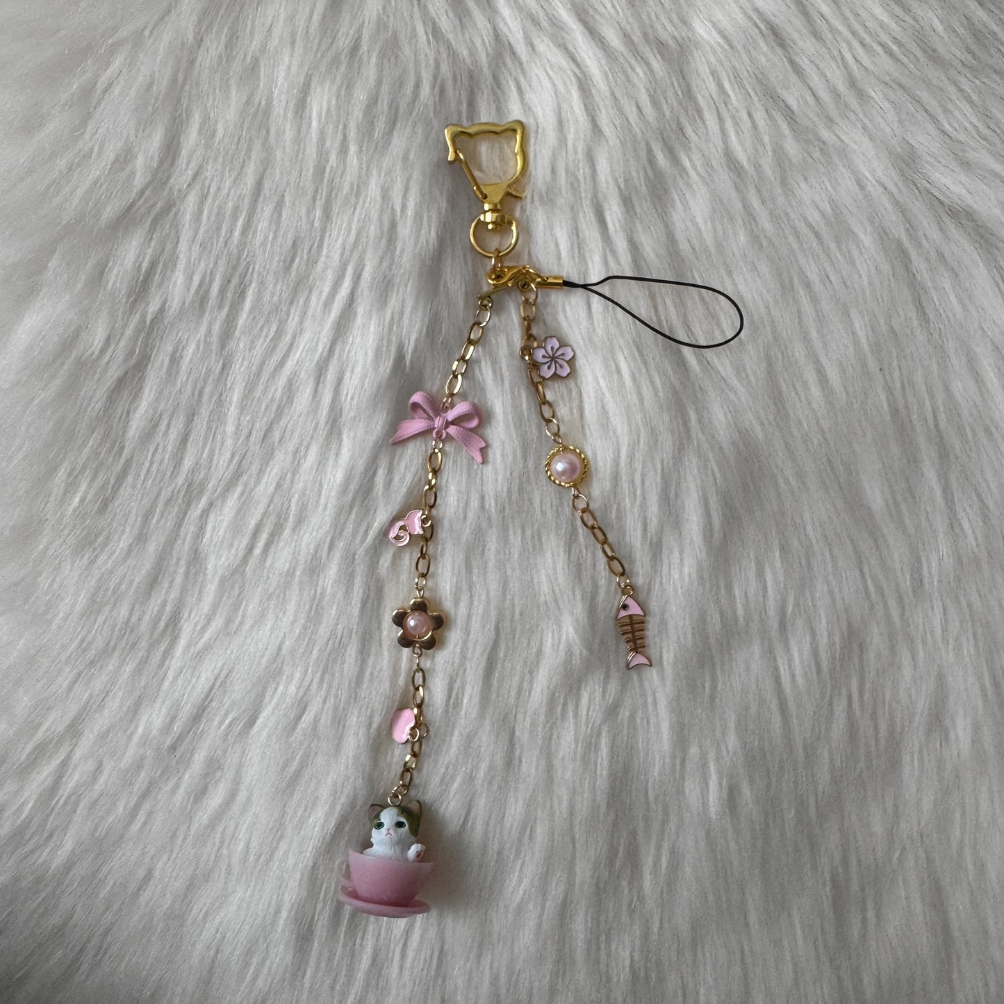 Golden and Pink Grey Cat Keychain