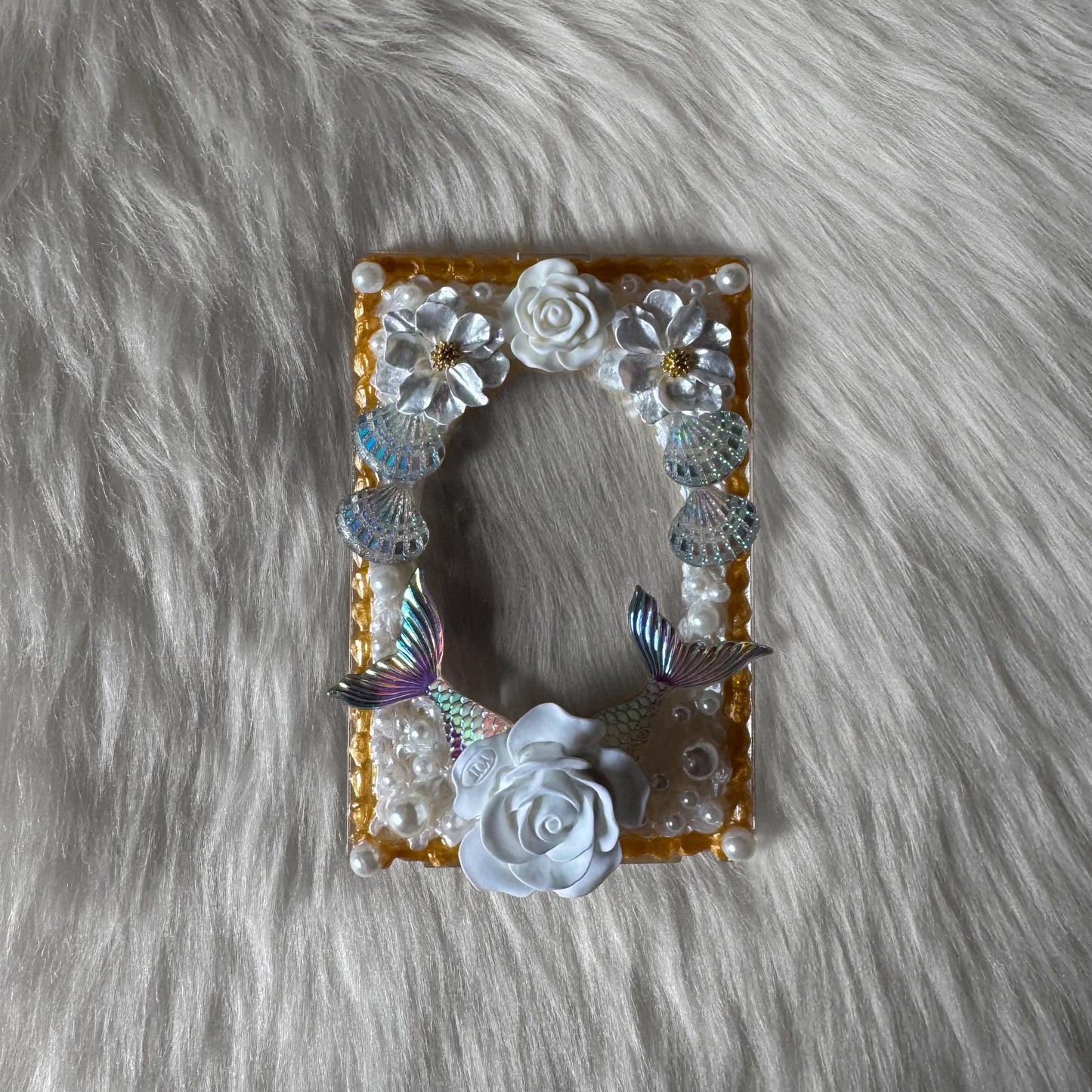 White and Golden with Mermaid Tail and Seashells Decoden Toploader