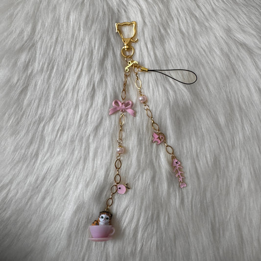 Golden and Pink Calico Cat Keychain